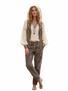Transit Par-Such Lagenlook Corduroy Pants Gray Brown Relaxed Tapered Large